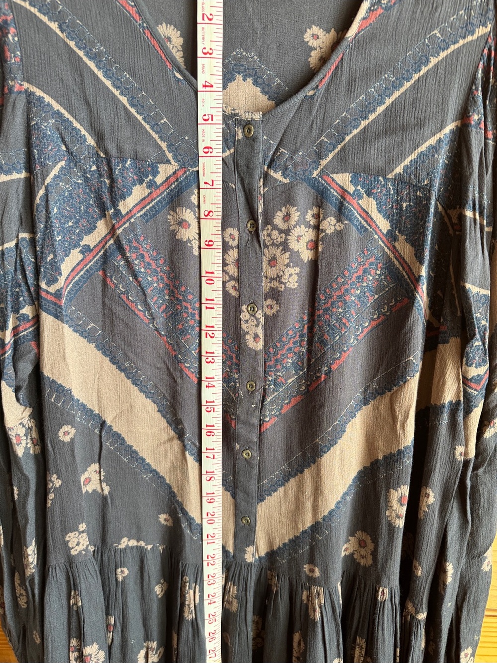 FREE PEOPLE Boho Floral Button-Front Midi Dress Dark Brown - Picture 4 of 12